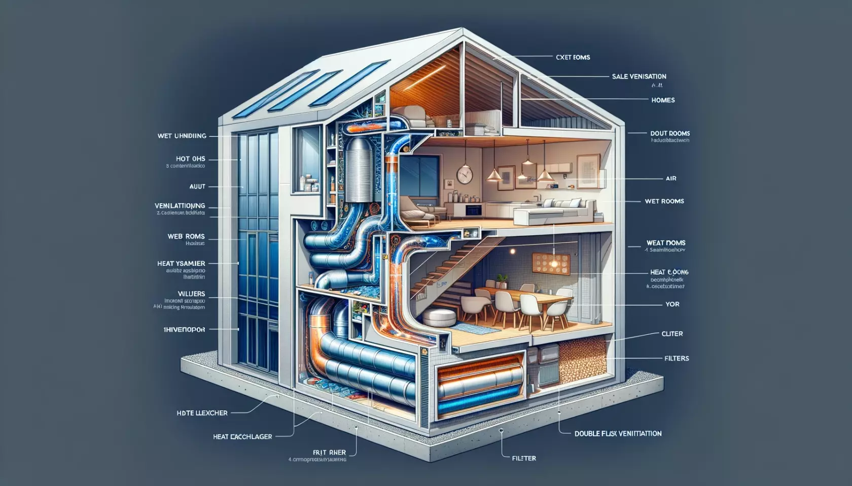 DALL·E 2024-06-10 08.18.19 - A detailed cross-section illustration of a modern building showcasing a ventilation system of type D (double flux ventilation). The image should clear.webp